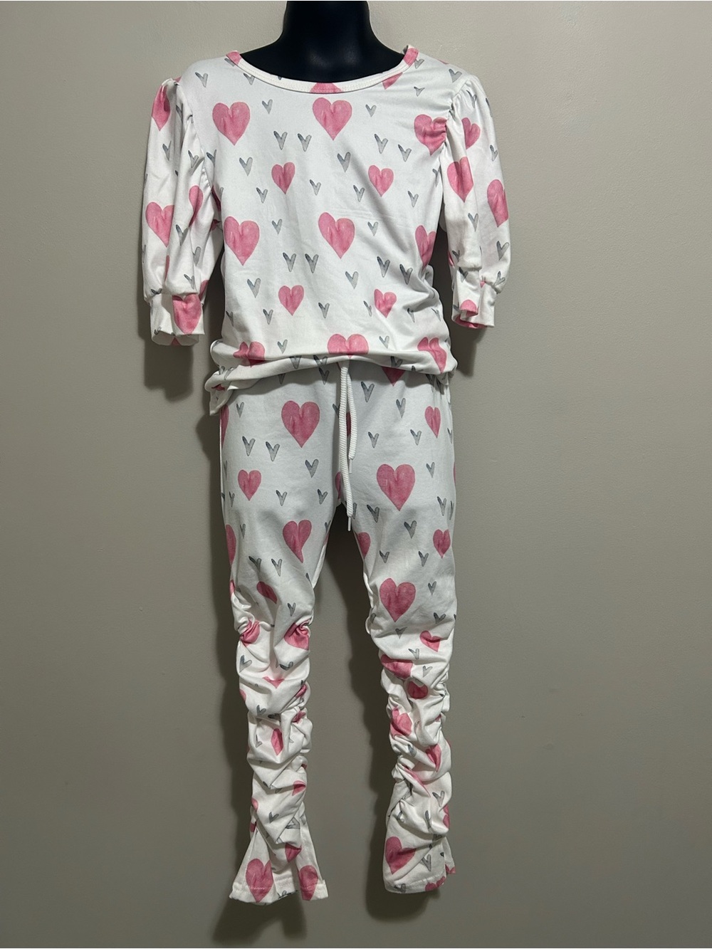 Heart Pattern Ruched Stack Leggings Set Colourful NWOT